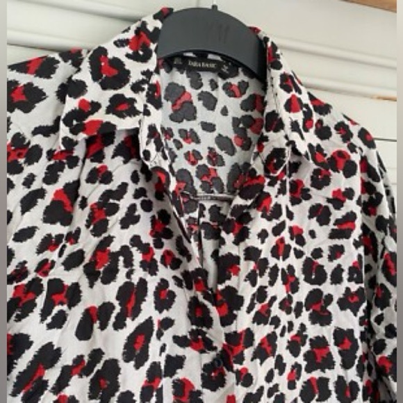 Zara Basic Leopard Print Blouse Extra Small Red Gray Black - Picture 4 of 13